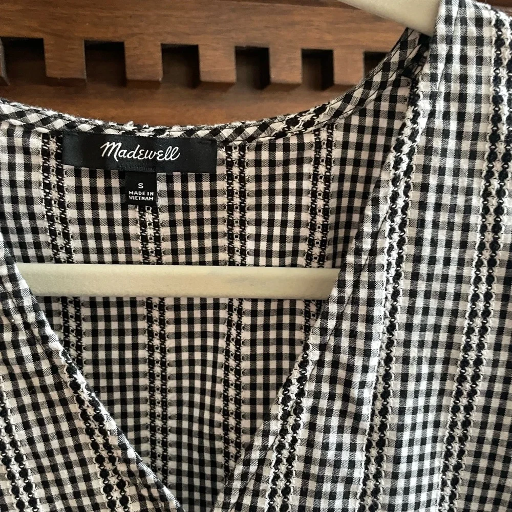 Madewell Crossover Peplum Top Gingham Black & White Small - Picture 3 of 3